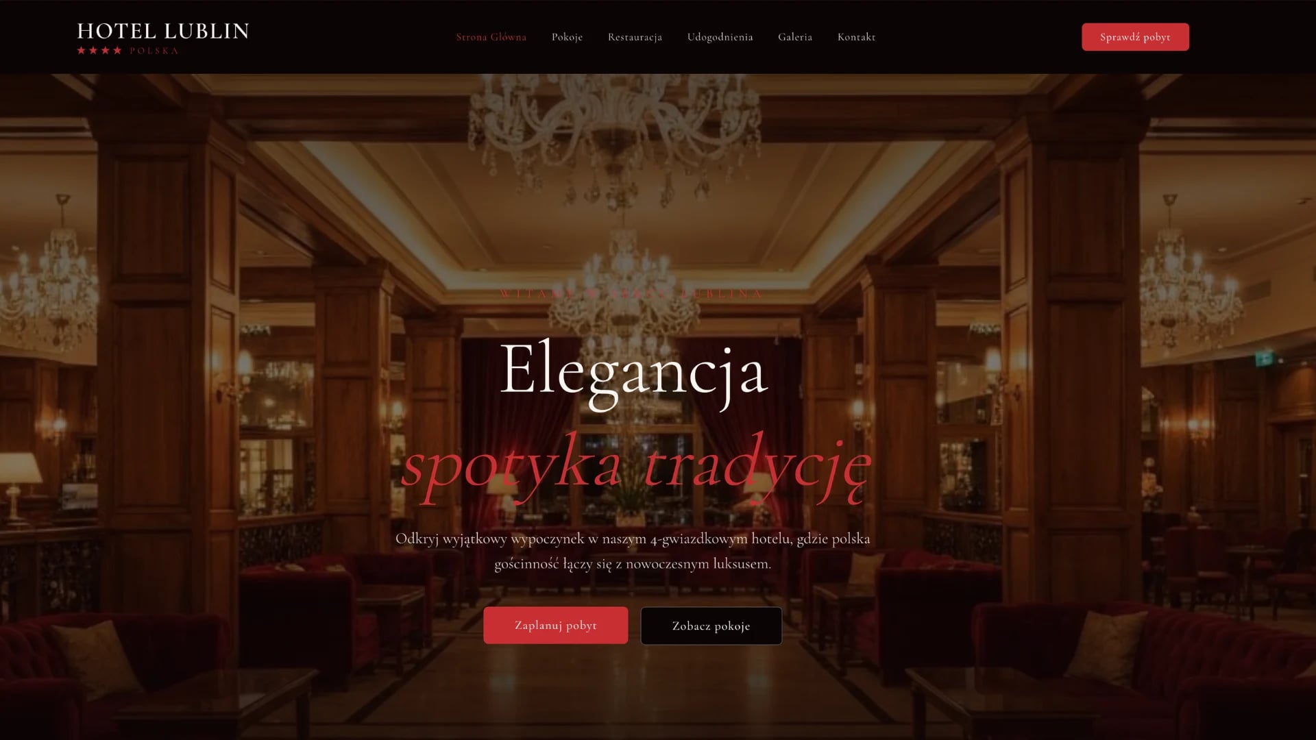 Hotel Lublin homepage and boutique city hotel website interface