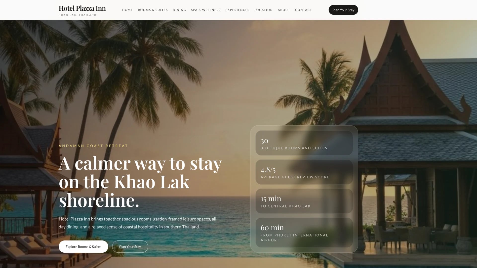Hotel Plazza Inn beachfront hotel homepage design in Khao Lak